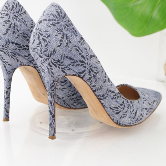 J Crew Womens Roxie Pump Size 8.5 Blue Satin Palm Tree Pointed Heel Shoes Italy - Picture 3 of 13